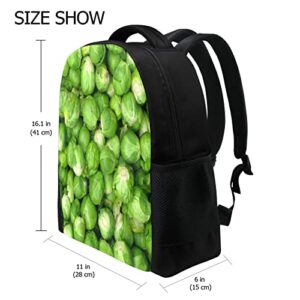 HURPAN Green Brussel Sprout Vegetables Laptop Backpack Casual Travel Daypack for Men Women,Shoulder Bag School Bookbag For Boys Girls