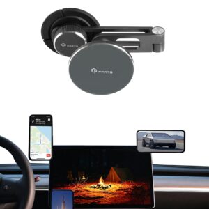 TPARTS Foldable Magnetic Car Mount, Hidden Design for Tesla Model 3/Y, Compatible with iPhone 15 Pro, 14, 13, 12, MagSafe Cases