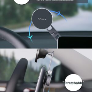 TPARTS Foldable Magnetic Car Mount, Hidden Design for Tesla Model 3/Y, Compatible with iPhone 15 Pro, 14, 13, 12, MagSafe Cases