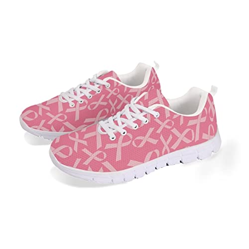 INSTANTARTS Women's Walking Shoes Breast Cancer Awareness Lightweight Mesh Running Shoes Breathable Non-Slip Athletic Tennis Shoes for Indoor Outdoor