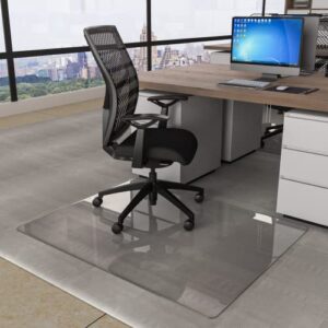 conguiliao glass chair mat, 36" x 46" tempered glass office chair mat for carpeted or hardwood floors, computer chair mat floor protector mat, effortless rolling, easy to clean (transparent)