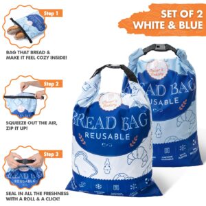 Reusable Bread Bags for Homemade Bread- Sourdough Bread Bags- Freezer Safe, BPA-Free Homemade Bread Storage Bags- Bread storage containers Double Lining & Zipper. Classic Blue- 2 Pack- Oscar's Bakery