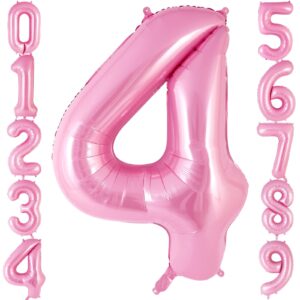 pink number 4 balloon 40 inch, big large foil helium number balloons, jumbo giant mylar number 4 balloons for 4 year old birthday party decorations supplies anniversary celebration