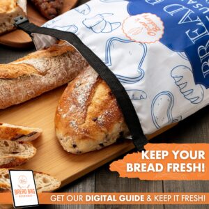 Reusable Bread Bags for Homemade Bread- Sourdough Bread Bags- Freezer Safe, BPA-Free Homemade Bread Storage Bags- Bread storage containers Double Lining & Zipper. Classic Blue- 2 Pack- Oscar's Bakery