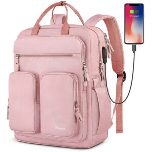 mancro travel backpacks for women, 17.3 inch laptop backpack with tsa compartment and usb charging port, large weekend travel backpack daypack for college gifts backpack, pink