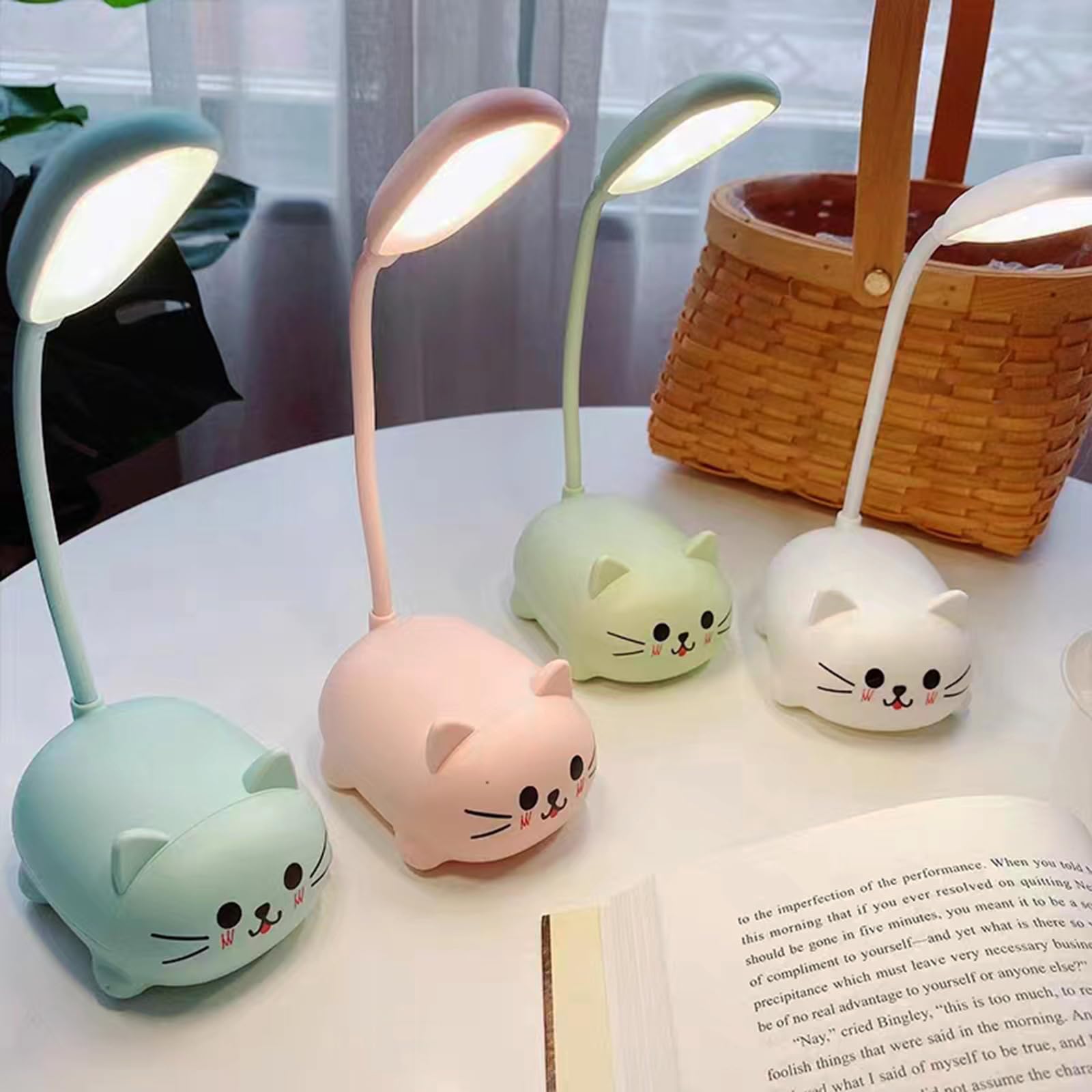 Yinhamnl LED Desk Lamp，Mini Cat Night Light, Portable LED Table Light, Cute Foldable USB Rechargeable Reading Light Bedroom Children's Bedside Study (Blue)