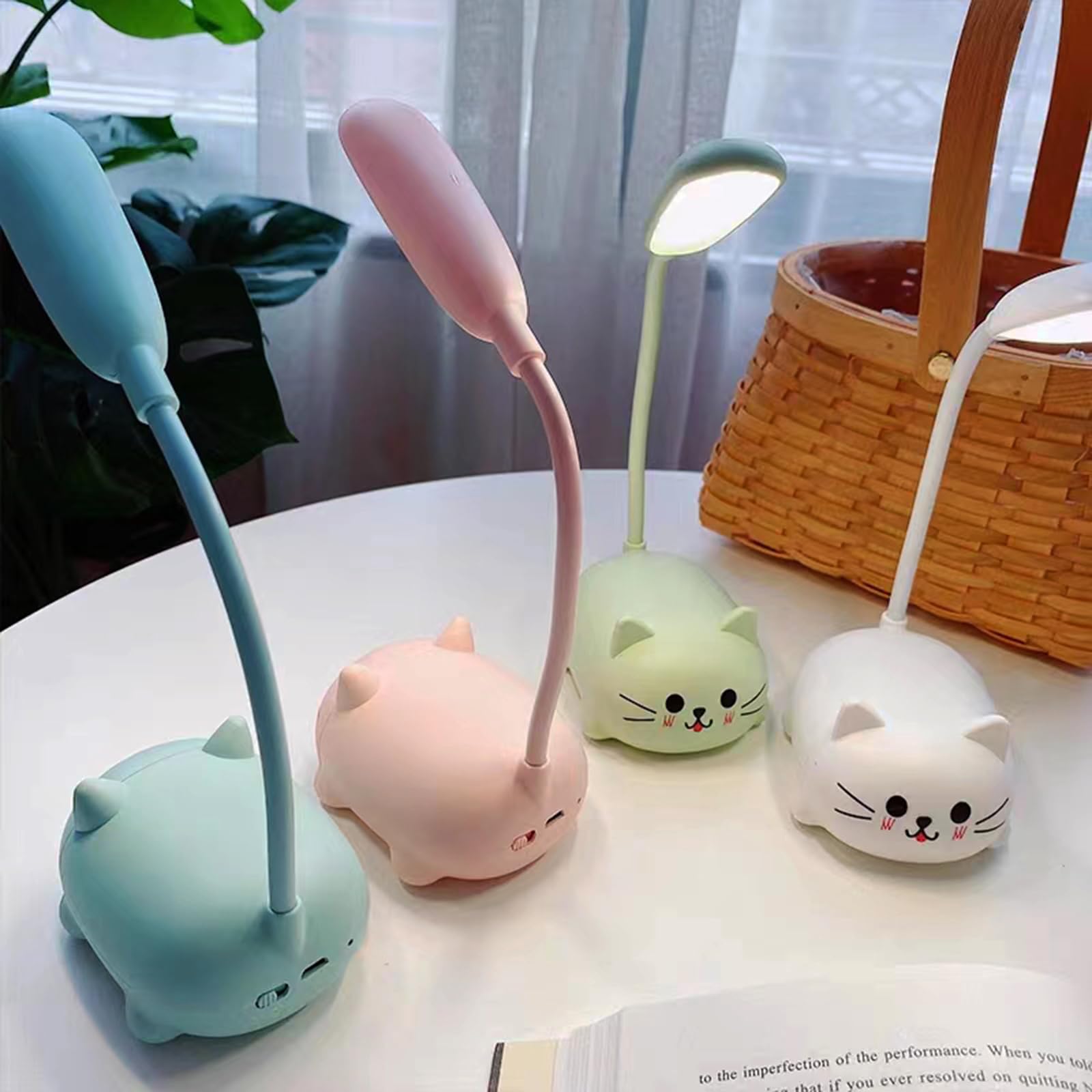 Yinhamnl LED Desk Lamp，Mini Cat Night Light, Portable LED Table Light, Cute Foldable USB Rechargeable Reading Light Bedroom Children's Bedside Study (Blue)