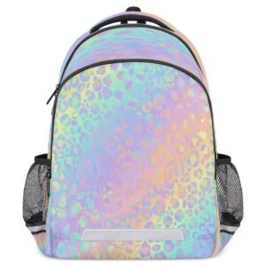 yppahhhh rainbow cheetah ombre leopard print backpack for school girls kids school backpack elementary students bookbag laptop daypack with chest buckle, teens hiking travel rucksack