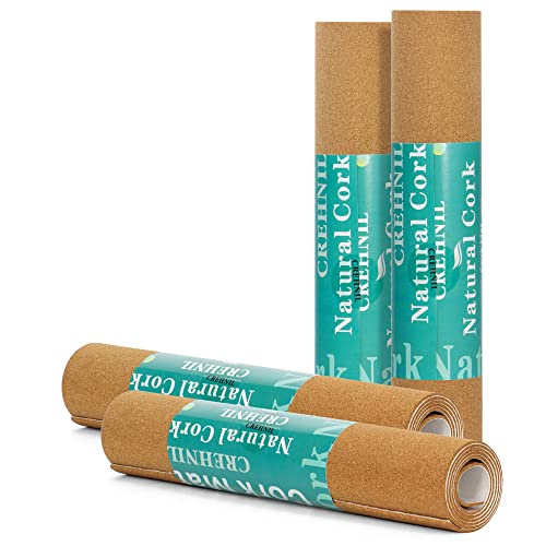 CREHNIL Natural Self Cork Roll with Adhesive Backing 1/8 Inch Thick Peel and Stick for Walls Drawer Shelf Liner Crafts Pins Bulletin Board Rolls Gasket Material Underlayment 18x48 4 Pack