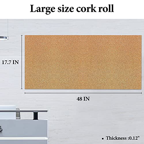 CREHNIL Natural Self Cork Roll with Adhesive Backing 1/8 Inch Thick Peel and Stick for Walls Drawer Shelf Liner Crafts Pins Bulletin Board Rolls Gasket Material Underlayment 18x48 4 Pack