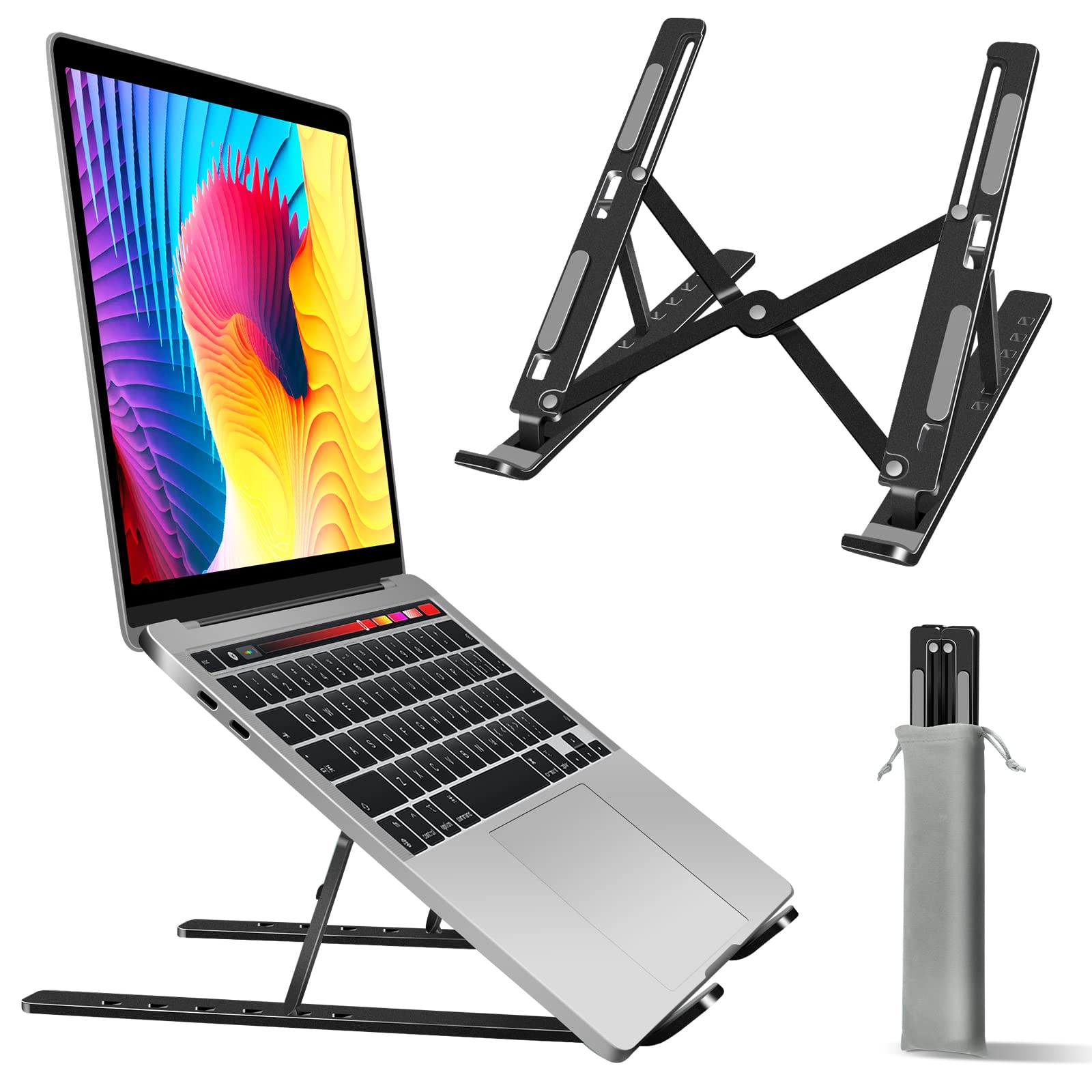 FOBELEC Laptop Stand, Adjustable Ergonomic Portable Aluminum Laptop Holder, Foldable Computer Stand 6 Angles Anti-Slip Laptop Riser Compatible with 4-17 inch Laptops