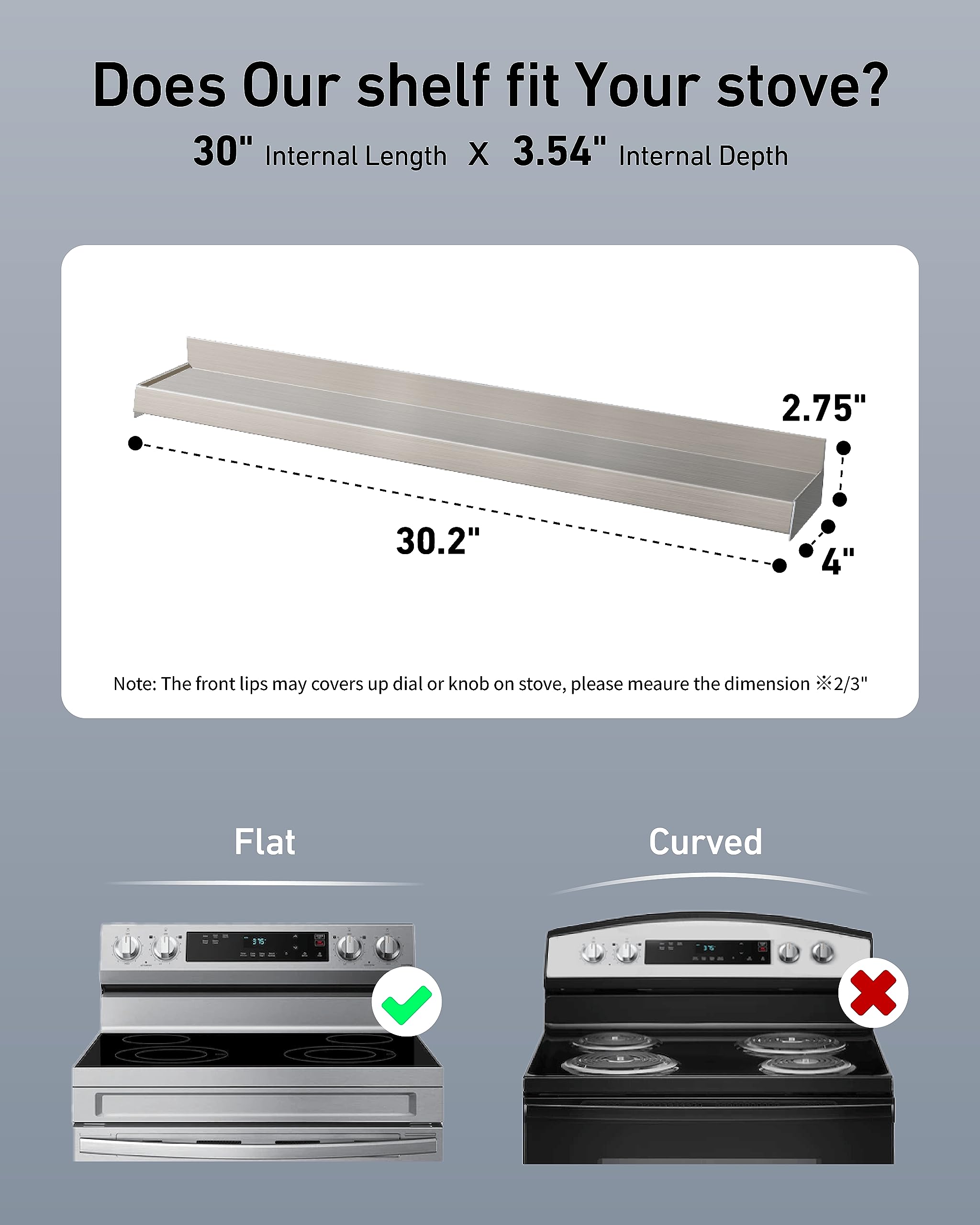 30" Upgrade Stainless Steel Stove Top Shelf, Magnetic Shelf for Kitchen Stove/Oven, Over The Stove Spice Rack Organizer, Back of Oven Shelf for Top of Stove with Border All Around, Silver