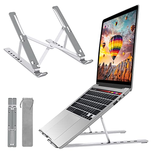 FOBELEC Laptop Stand, Aluminum Full Coverage Non-Slip Rubber Adjustable Ergonomic Portable Laptop Holder, Foldable Computer Stand 6 Angles Anti-Slip Laptop Riser Compatible with 4-17 inch Laptops