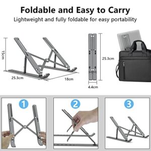 FOBELEC Laptop Stand, Aluminum Full Coverage Non-Slip Rubber Adjustable Ergonomic Portable Laptop Holder, Foldable Computer Stand 6 Angles Anti-Slip Laptop Riser Compatible with 4-17 inch Laptops