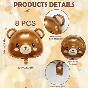 8Pcs Bear Balloon Farm Animal Balloons, Cute Bear Shaped Brown Balloons Foil Balloons for Baby Shower Decorations Animal Birthday Party Jungle Theme Party Decoration, Birthday Party Decor Supplies