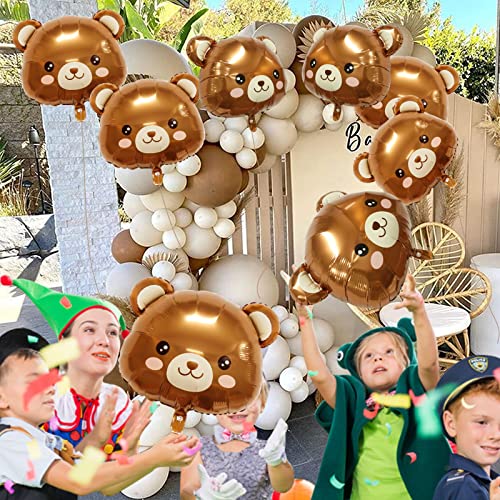 8Pcs Bear Balloon Farm Animal Balloons, Cute Bear Shaped Brown Balloons Foil Balloons for Baby Shower Decorations Animal Birthday Party Jungle Theme Party Decoration, Birthday Party Decor Supplies