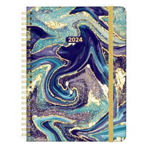 2024 planner - academic weekly & monthly planner with monthly tabs, elegant daily planner yearly calendar from jan. 2024 to dec. 2024, hardcover elastic closure 6.4" x 8.5", blue waterink