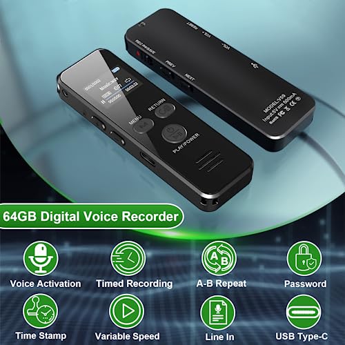 Howabo 60H Digital Voice Recorder, 64GB Metal Housing Audio Recorder, USB C Voice Activated Recorder for Lectures Meeting Class Interview