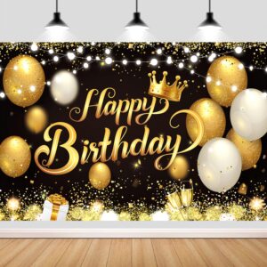 yinqin 180x120 cm black gold happy birthday party backdrops cloth 71x47 in. glitter black gold happy birthday photography backgrounds banners black gold happy birthday sign decorations for men women