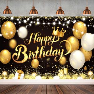 YinQin 180x120 cm Black Gold Happy Birthday Party Backdrops Cloth 71x47 in. Glitter Black Gold Happy Birthday Photography Backgrounds Banners Black Gold Happy Birthday Sign Decorations for Men Women
