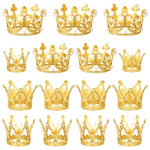 15 pieces gold crown cake topper, ubtkey mini crown for flower arrangements bouquets, small tiara crown cake topper for birthday wedding party favors (3 styles)
