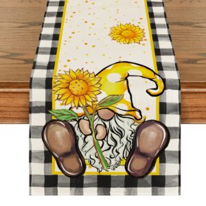 artoid mode watercolor buffalo plaid sunflower gnome placemats set of 4, 12x18 inch seasonal holiday table mats for party kitchen dining decoration