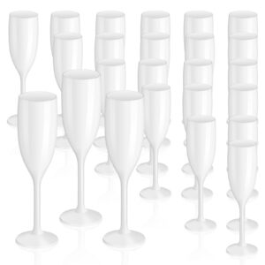 xuwaidsgn champagne flute acrylic champagne glasses wedding toasting champagne flute goblet plastic reusable unbreakable champagne cups for bachelorette wedding bridal shower party (white, 24)