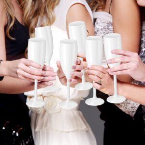 XUWAIDSGN Champagne Flute Acrylic Champagne Glasses Wedding Toasting Champagne Flute Goblet Plastic Reusable Unbreakable Champagne Cups for Bachelorette Wedding Bridal Shower Party (White, 24)