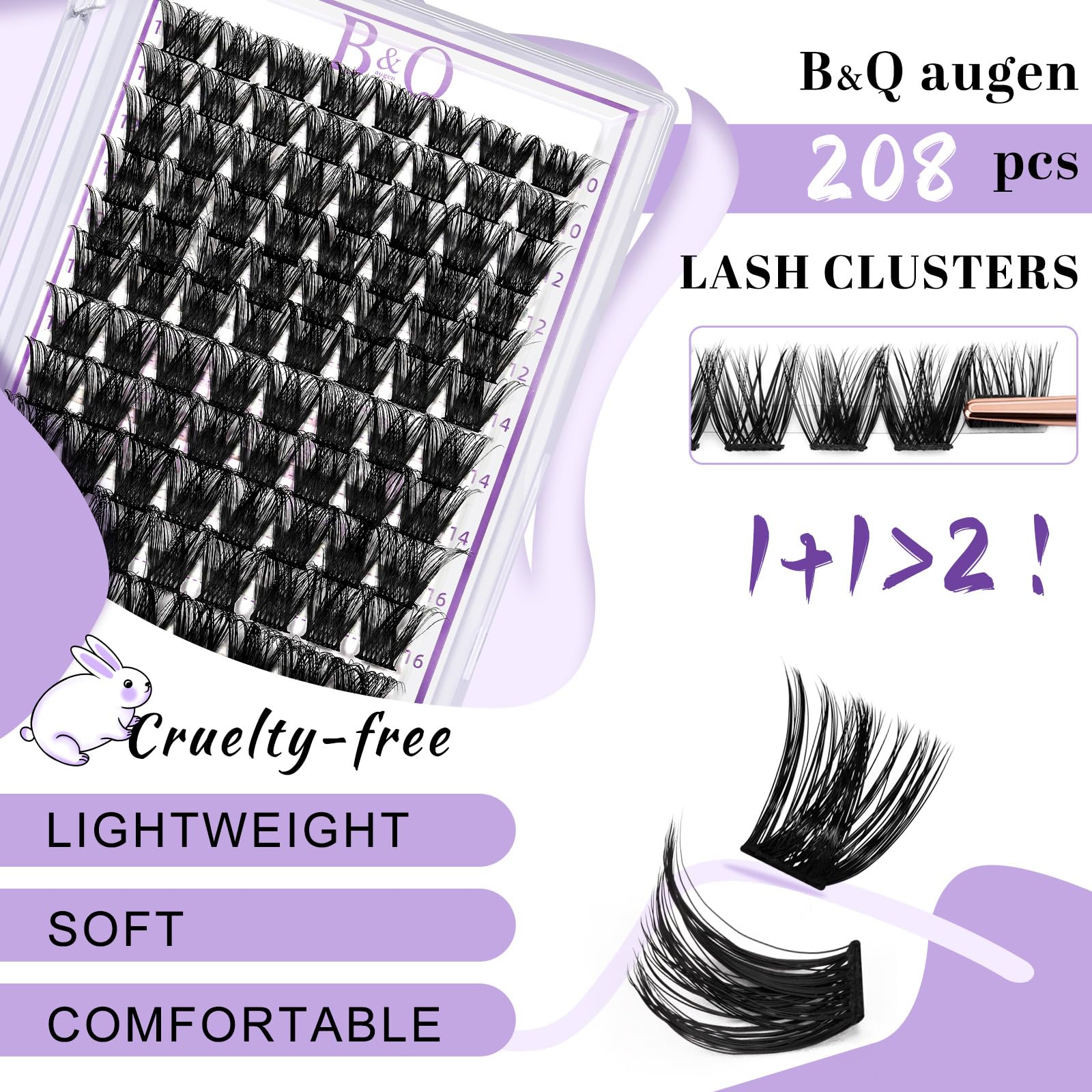 Lash Clusters 208 PCS Cluster Lashes Individual Lashes B05+B06 Eyelash Extensions 10-18mm DIY Lash Extensions D Curl Volume Wispy Soft Comfortable Band False Lashes (D-10-18MIX)