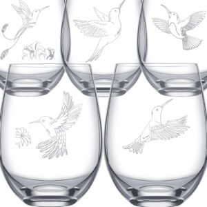 zubebe 5 pieces hummingbird stemless wine glasses 17 oz hummingbird cups laser engraved wine glasses hummingbird themed gifts for christmas birthday retirement anniversaries father's day mother's day