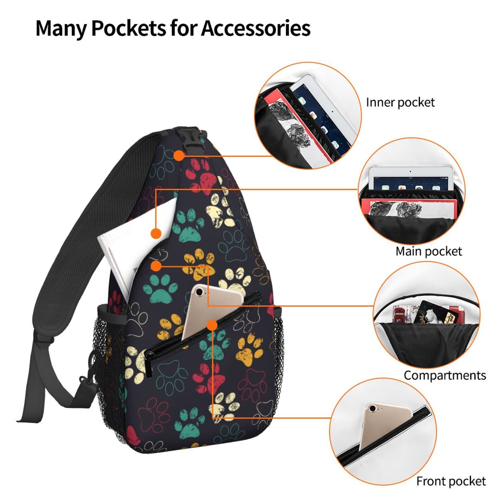 NiuKom Dog Cat Paw Crossbody Bags for Women Trendy Sling Backpack Men Chest Bag Gym Cycling Travel Hiking Daypacks