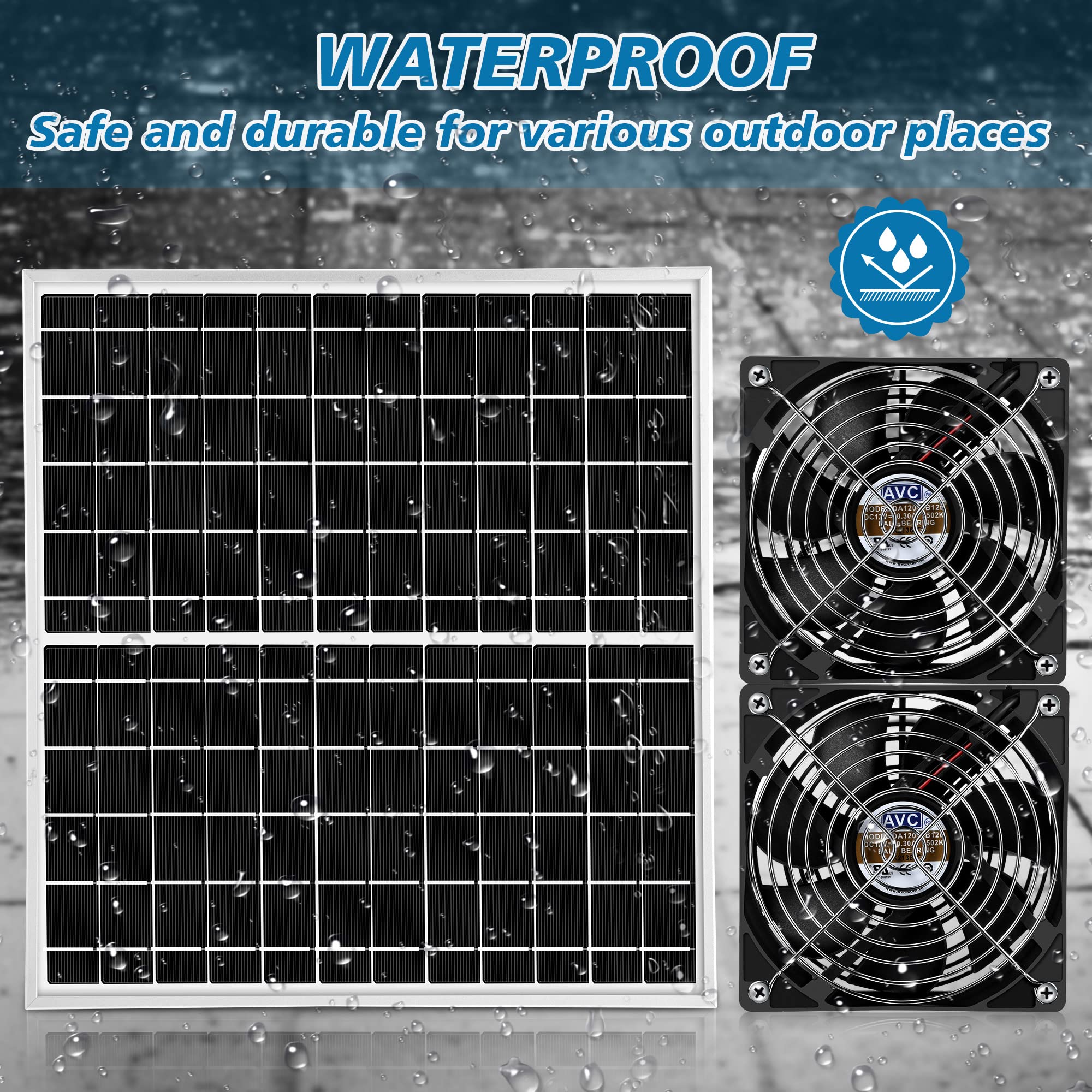 Solar Powered Waterproof Fan Kit, High Speed Exhaust Fan Solar Panel, DIY Cooling Ventilation Project for Chicken Coop, Greenhouse, Dog House, Shed, Gable, Attic