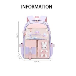 oygejmt Girls Backpack Cute Rabbit Elementary School bags Middle Bookbags Casual Daypack Backpacks Durable Lightweight Travel Bags (Purple)