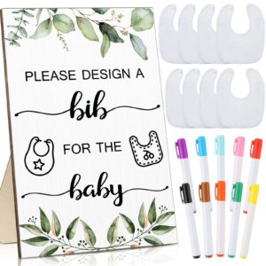 qunclay 37 pcs baby shower games 1 baby shower game sign 25 diy white bibs for boys girls guest design game with 10 fabric markers baby shower keepsake for guest new parents(leaf)