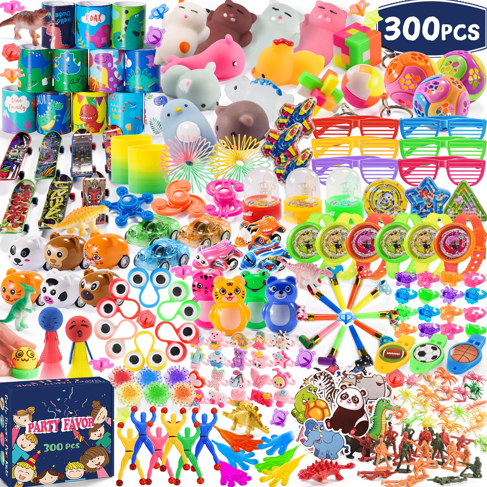 300 PCS Party Favor for Kids Goodie Bags Stuffers, Prize Box Toys for Kids Classroom Bulk, Small Fidget Toys Pinata Fillers, Treasure Chest Toy for Students Rewards, Carnival Prizes, Birthday Gifts