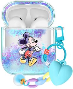 besoar for airpods 1/2 case bling glitter liquid quicksand cute cartoon kawaii with keychain for apple airpod cases sparkly design covers for girls women kids covers for air pods 2nd/1st miqi