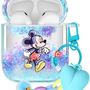 Besoar for AirPods 1/2 Case Bling Glitter Liquid Quicksand Cute Cartoon Kawaii with Keychain for Apple AirPod Cases Sparkly Design Covers for Girls Women Kids Covers for Air Pods 2nd/1st Miqi