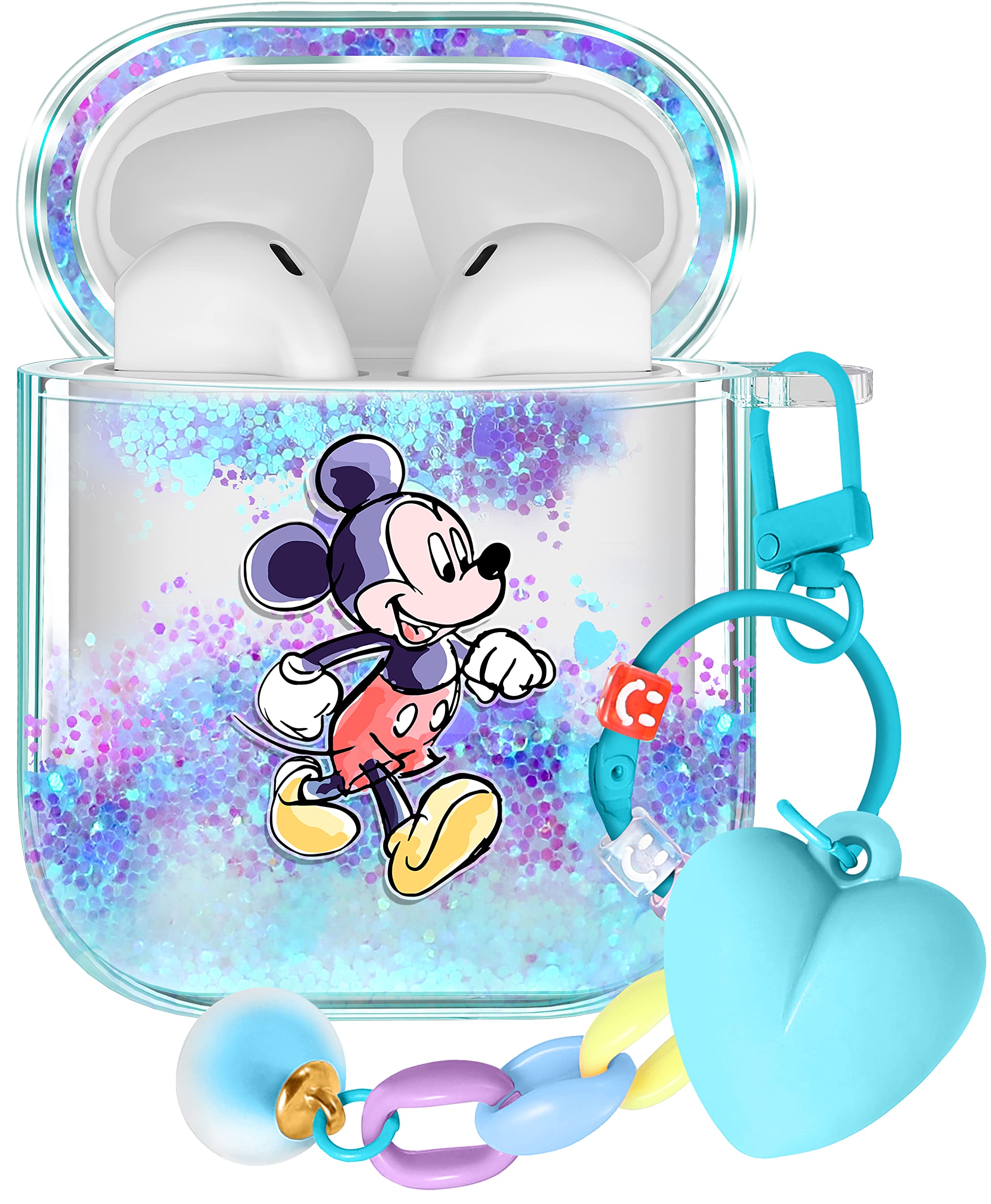 Besoar for AirPods 1/2 Case Bling Glitter Liquid Quicksand Cute Cartoon Kawaii with Keychain for Apple AirPod Cases Sparkly Design Covers for Girls Women Kids Covers for Air Pods 2nd/1st Miqi