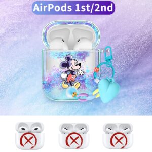Besoar for AirPods 1/2 Case Bling Glitter Liquid Quicksand Cute Cartoon Kawaii with Keychain for Apple AirPod Cases Sparkly Design Covers for Girls Women Kids Covers for Air Pods 2nd/1st Miqi