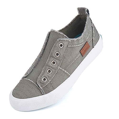 JENN ARDOR Women's Fashion Slip On Canvas Sneakers - Lightweight, Elastic, Comfortable Low Top Casual Tennis Walking Shoes for Women Grey no Laces 8.5