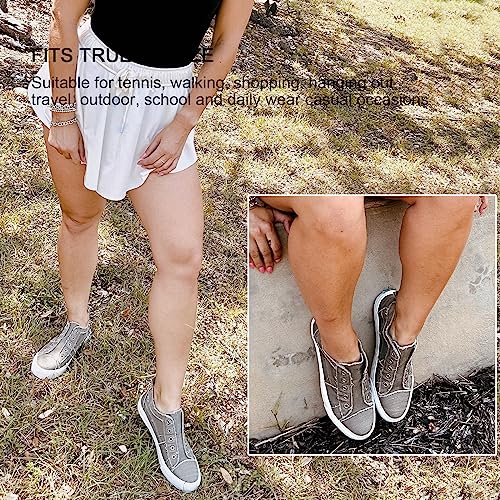 JENN ARDOR Women's Fashion Slip On Canvas Sneakers - Lightweight, Elastic, Comfortable Low Top Casual Tennis Walking Shoes for Women Grey no Laces 8.5