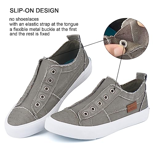 JENN ARDOR Women's Fashion Slip On Canvas Sneakers - Lightweight, Elastic, Comfortable Low Top Casual Tennis Walking Shoes for Women Grey no Laces 8.5