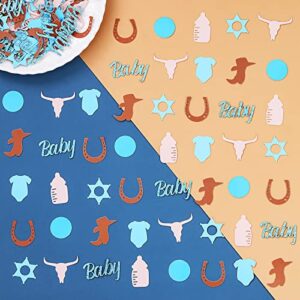 Cowboy Confetti Glitter - 200pcs Western Cowboy Confetti for Tables, Unique Design Double Sided Print Cowboy Baby Shower Table Confetti, Light Blue Baby Shower Western Wild West Cowboy Decorations