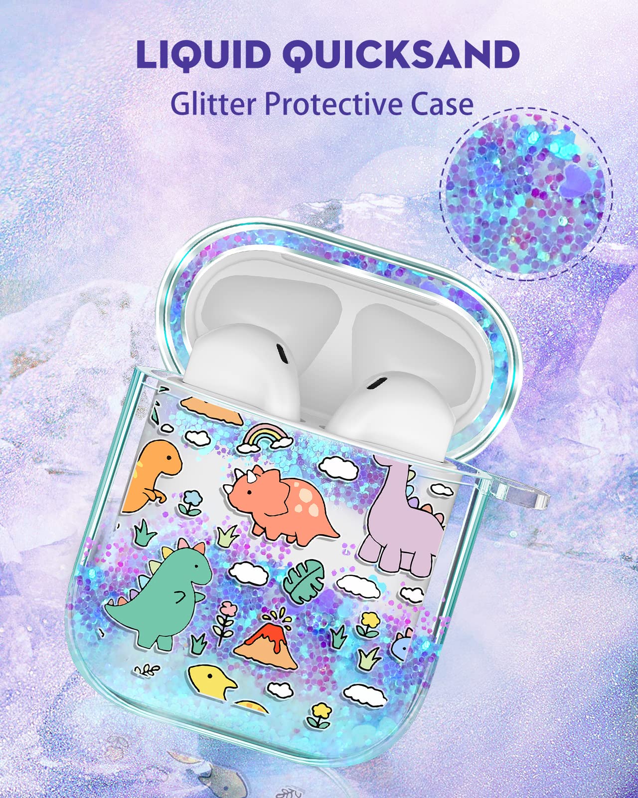 Kokaaee for Airpod Case 2nd & 1st Generation Cover Kawaii Funda Cute Aesthetic Girl Women Protector Liquid Glitter Bling Sparkly Design Estuche Keychain Girly for Apple Air Pod 1/2 Gen