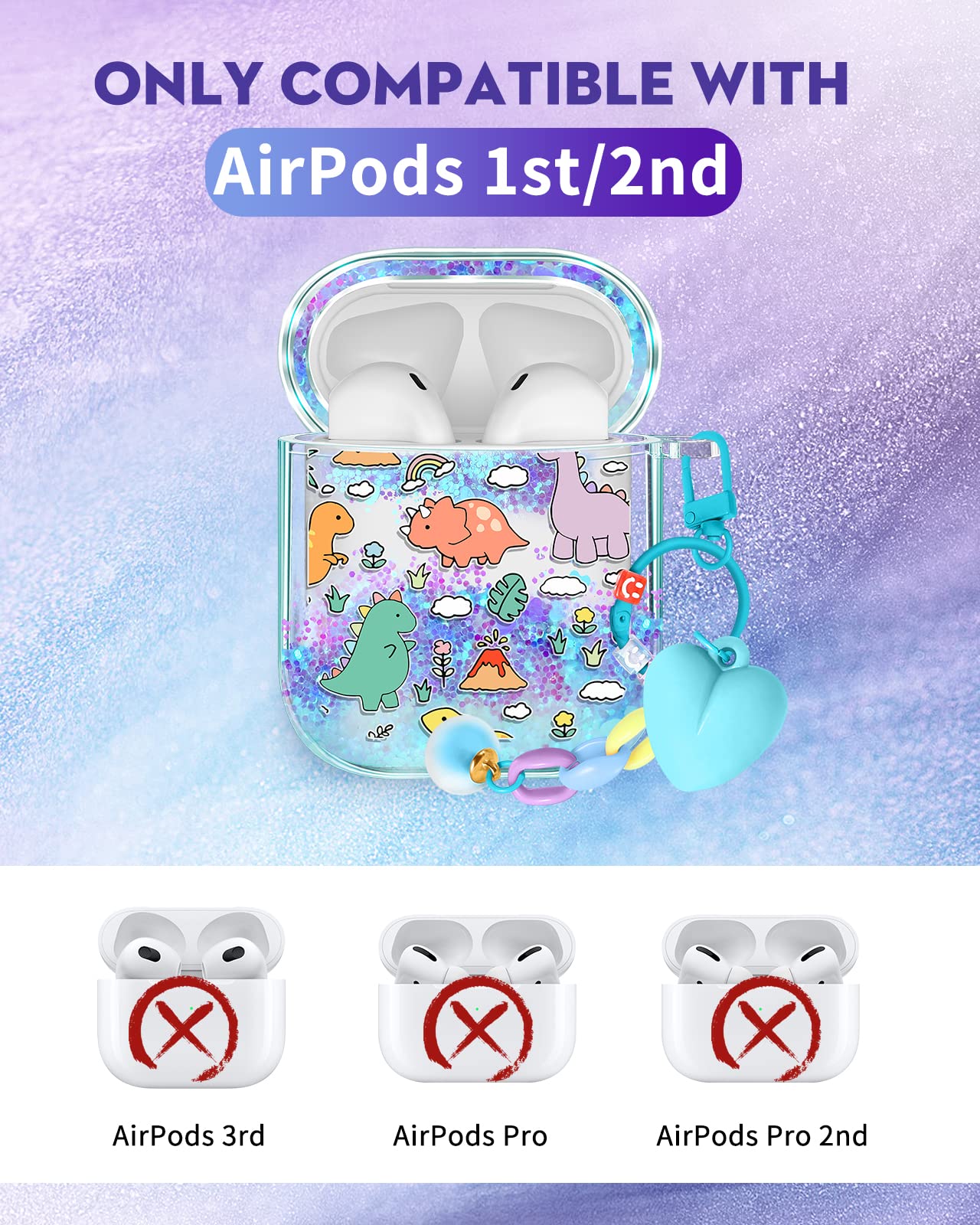 Kokaaee for Airpod Case 2nd & 1st Generation Cover Kawaii Funda Cute Aesthetic Girl Women Protector Liquid Glitter Bling Sparkly Design Estuche Keychain Girly for Apple Air Pod 1/2 Gen