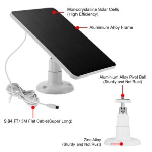 Solar Panel Charger -Weather Resistant, 4W 5V Solar Panel Wall Mounting Low-Power Solar Charging Panel Waterproof for Doorbell Security Camera,Bird Feeder Camera etc. with 300cm Cable Bracket