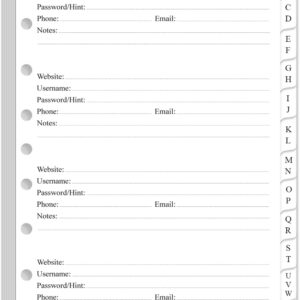 Password Book Refills - A-Z Password Notebook Refill Paper with Alphabetical Tabs, 120gsm White Paper, 7-Hole/Desk Size 4, 5.8" x 8.3"