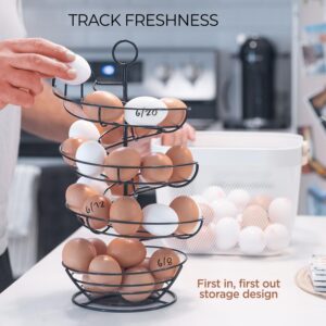 Fresh Egg Holder Countertop, Egg Skelter, Spiral Egg Holder with Storage Basket, Chicken Egg Holder, Large Capacity Egg Storage for Kitchen, Holds Up to 3 Dozen Eggs