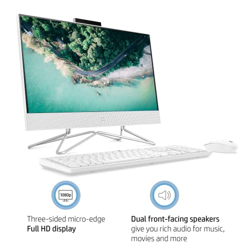 HP All-in-One Desktop, 21.5" FHD Screen, Intel Pentium Silver J5040, 16GB RAM, 512GB PCIe SSD, HD Webcam, HDMI, Media Card Reader, Wi-Fi, Wireless KB & Mouse, Windows 11 Home, White