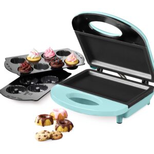 Nostalgia 4-in-1 Bakery Bites Express Makes Mini Brownies, Cupcakes, Bundt Cakes and Cookies, Blue